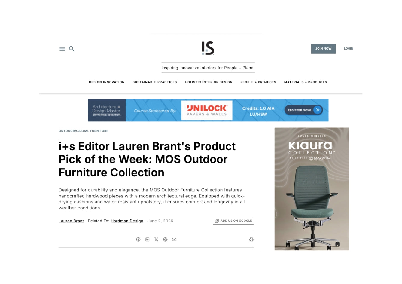 Le choix produit de la semaine de Lauren Brant, rédactrice chez i+s : la collection de mobilier d'extérieur MOS.