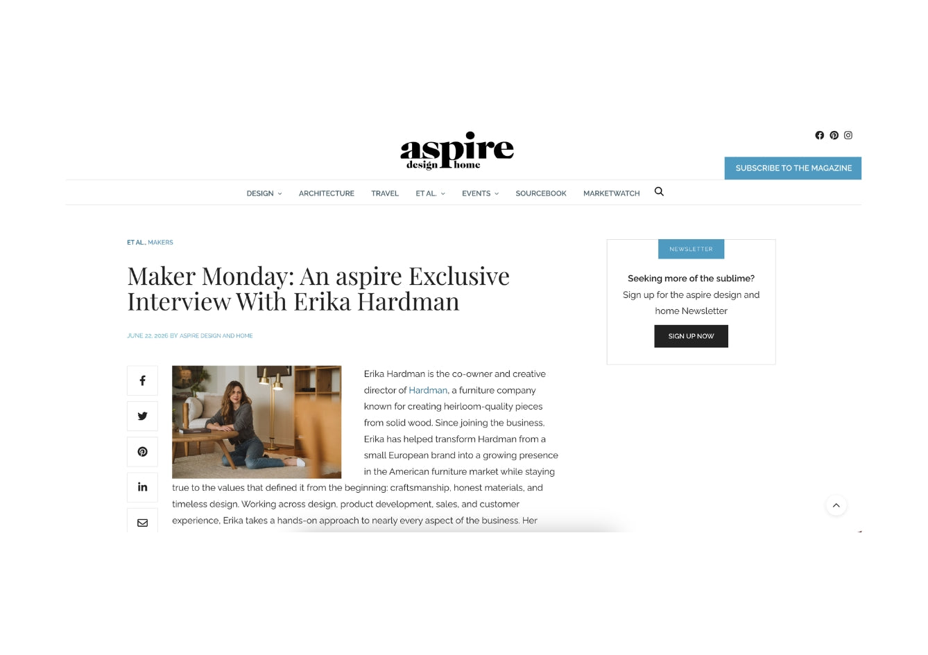 Maker Monday : une interview exclusive d'Erika Hardman par Aspire Design Home.