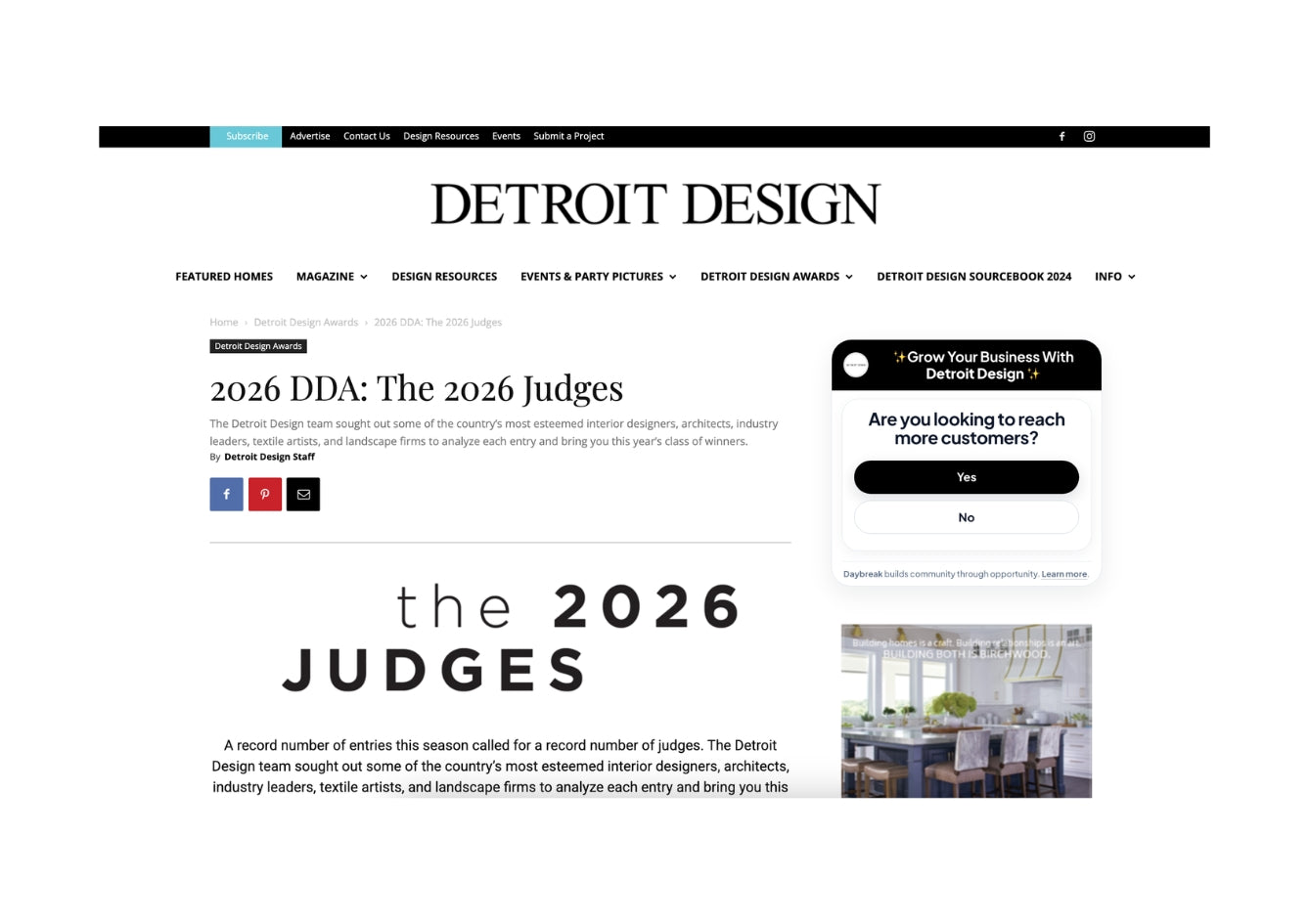 Sélectionné pour faire partie du jury des Detroit Design Awards 2026.