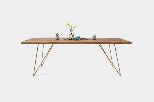 EMILIE TABLE | Table in Stock - Delivered in 3 weeks | Live edge European Walnut Top on Solid Brass Legs | 250 x 100 x 4 cm
