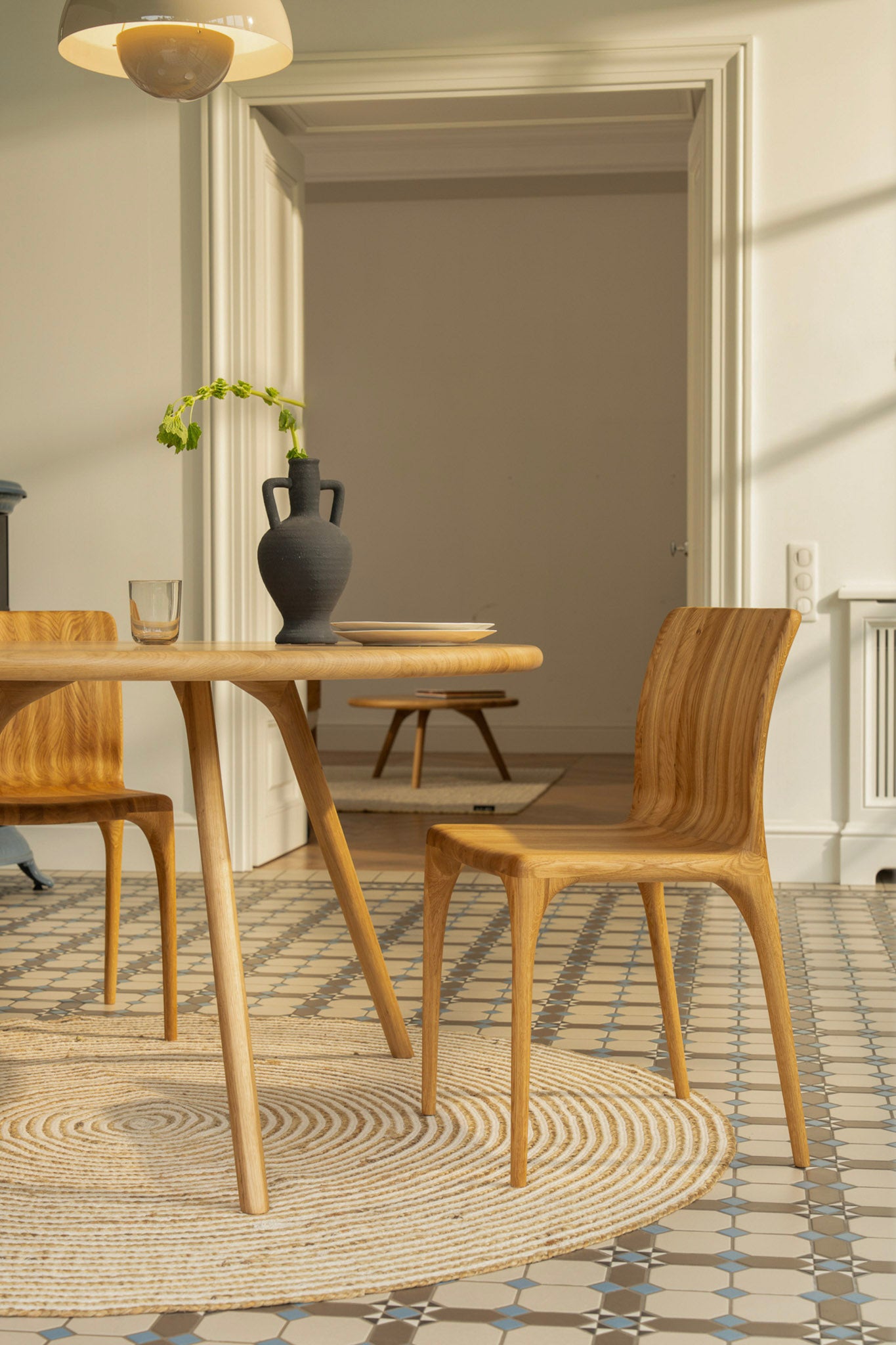 Scandinavian warmth meets modern geometry.