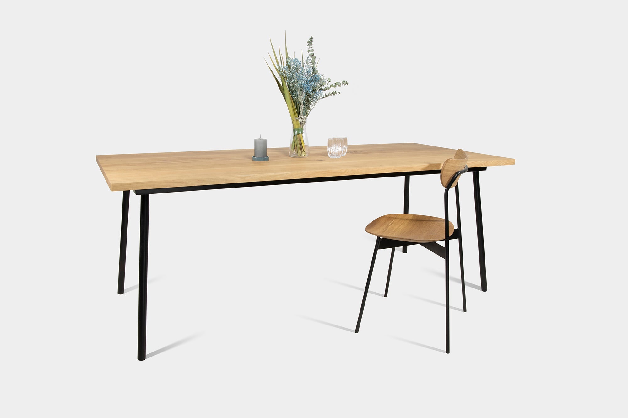 Mid Century Modern Oak Dining Table And Extendable Dining Table on Industrial Metal Legs | MIRA Dining Table-Hardman Design