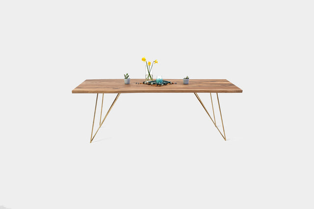 EMILIE | Mid Century Modern Oak Dining Table on Brass Legs