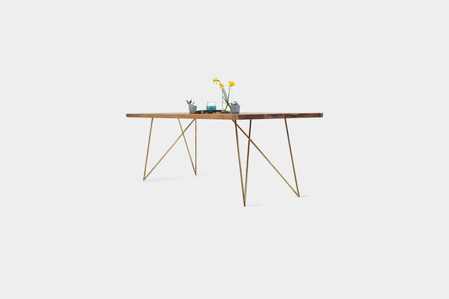EMILIE | Mid Century Modern Oak Dining Table on Brass Legs