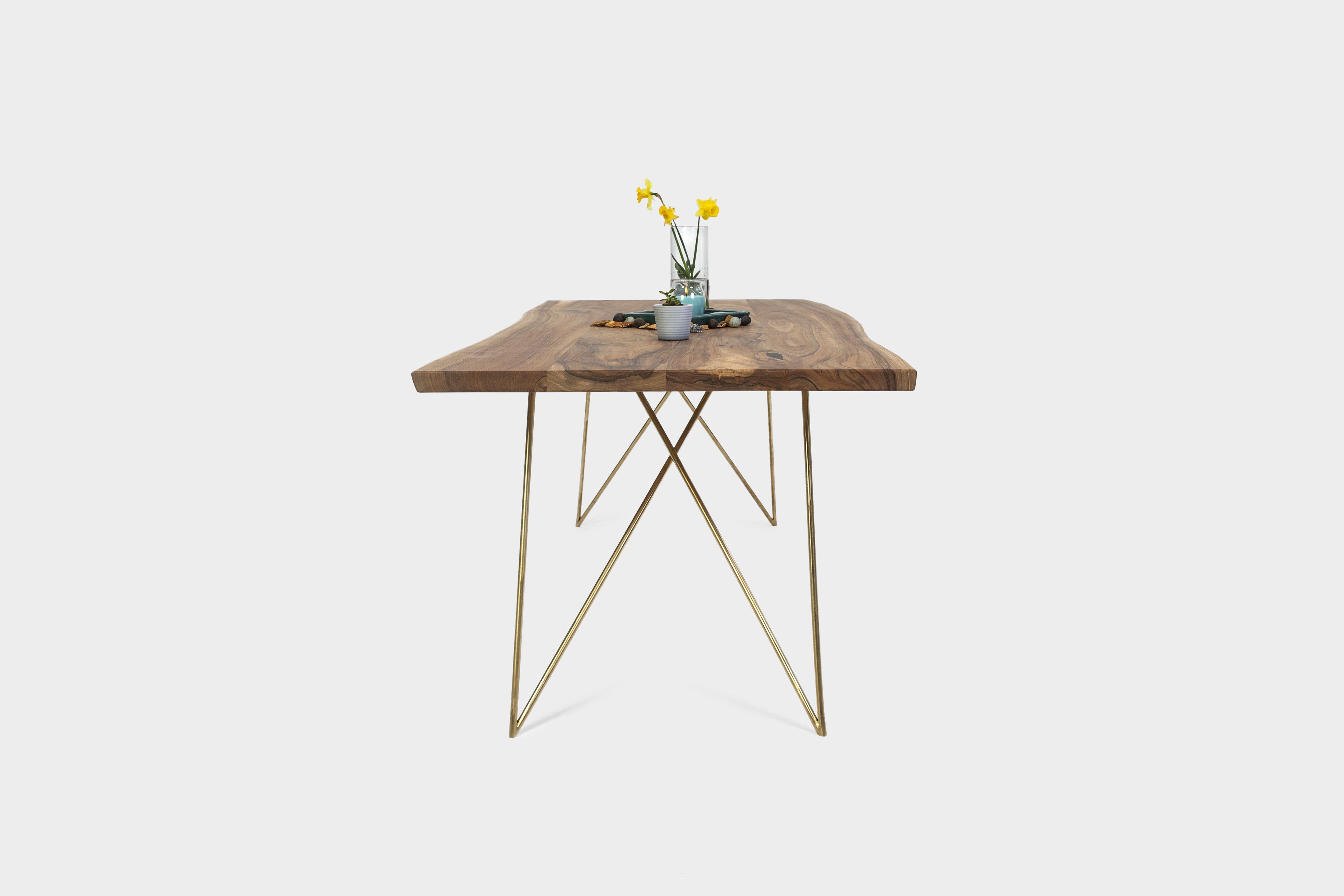 Mid Century Modern Walnut Dining Table on Brass Legs | EMILIE-Hardman Design